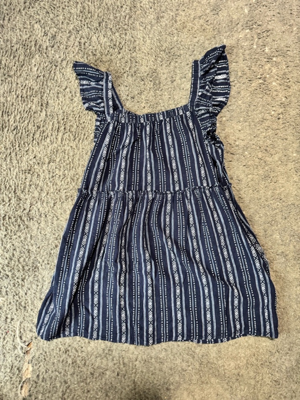 Time and Tru Navy and White Striped Ruffle Shoulder Dress with pockets